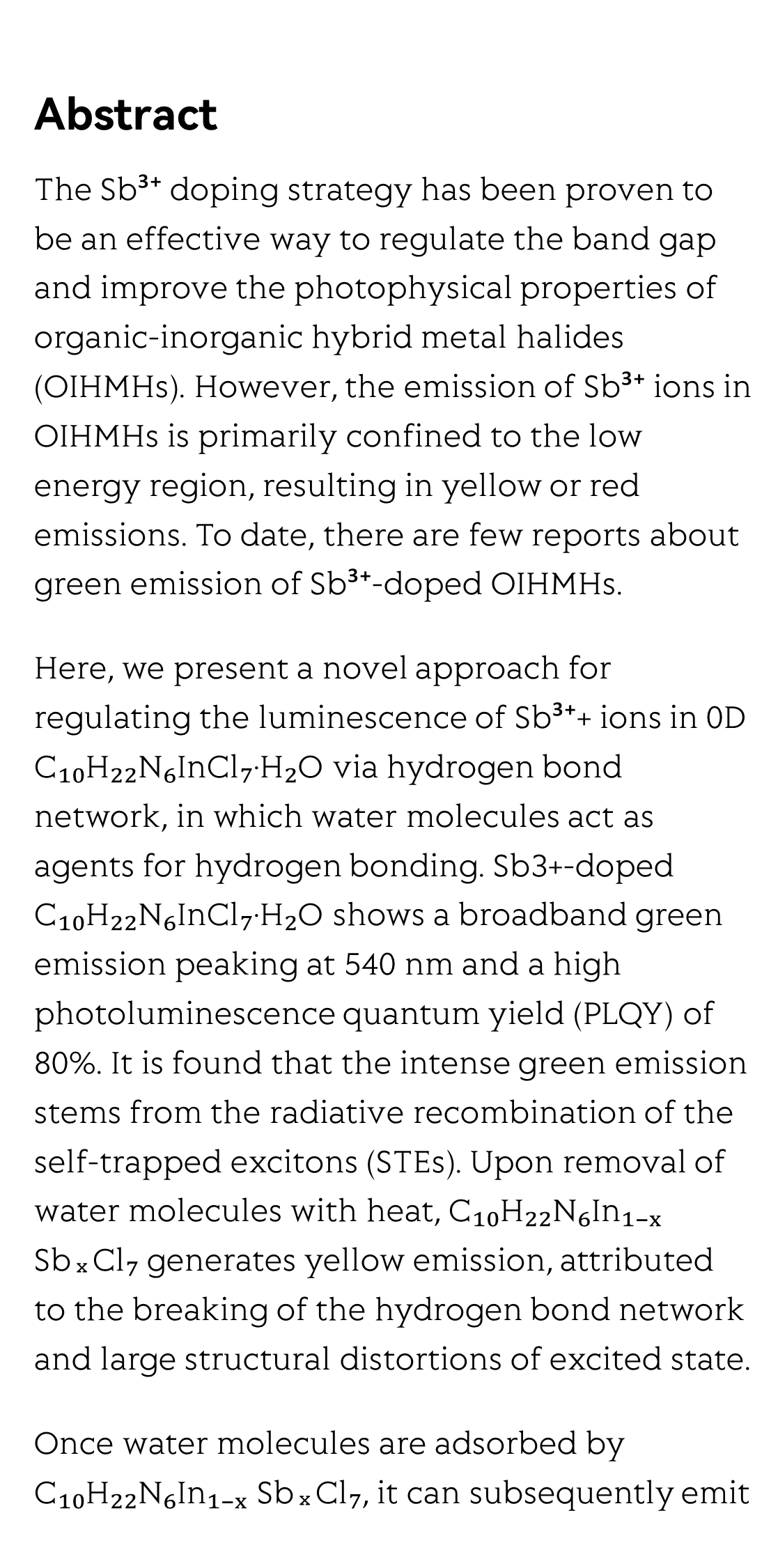 Luminescence regulation of Sb3+ in 0D hybrid metal halides by hydrogen bond network for optical anti-counterfeiting_2