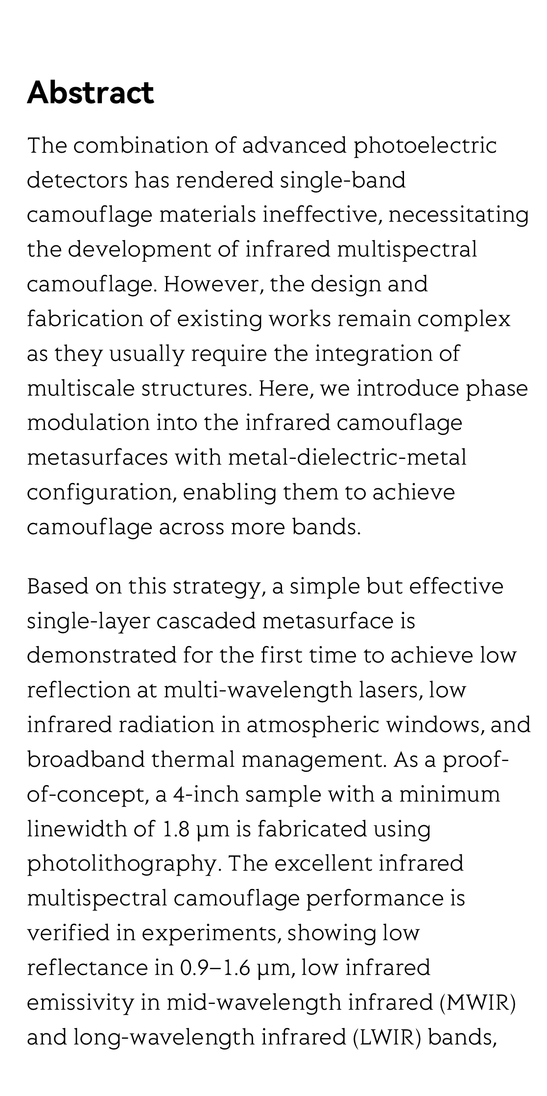 Single-layer, cascaded and broadband-heat-dissipation metasurface for multi-wavelength lasers and infrared camouflage_2