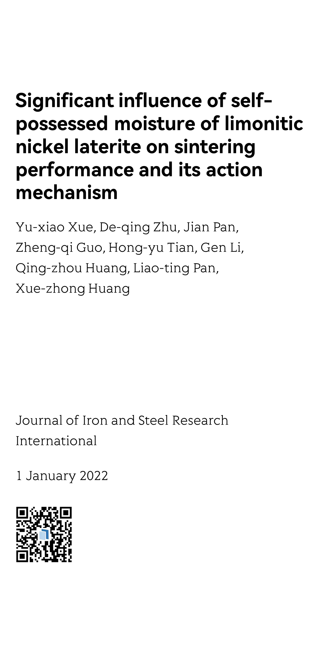 Significant influence of self-possessed moisture of limonitic nickel laterite on sintering performance and its action mechanism_1