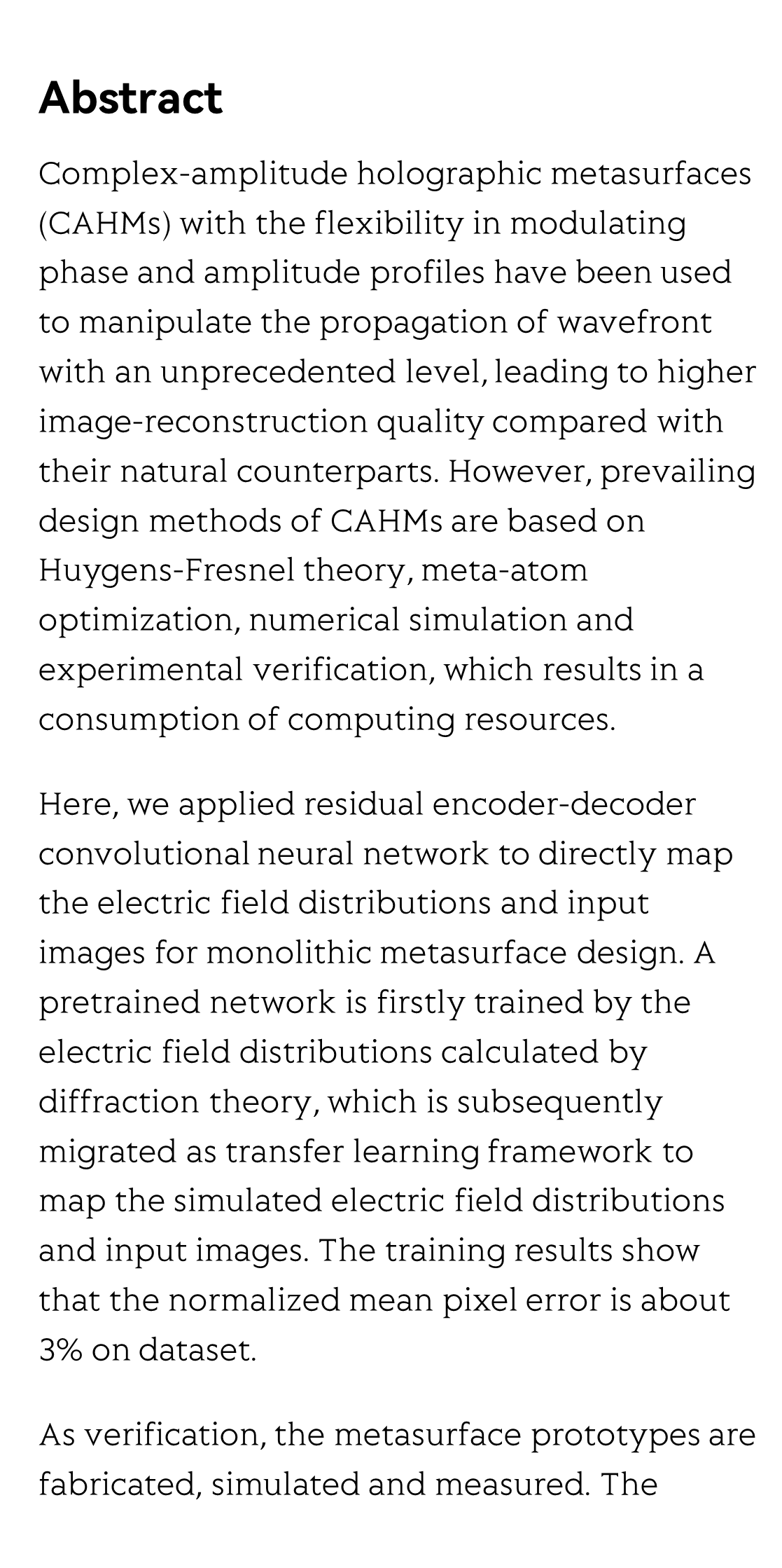 Direct field-to-pattern monolithic design of holographic metasurface via residual encoder-decoder convolutional neural network_2