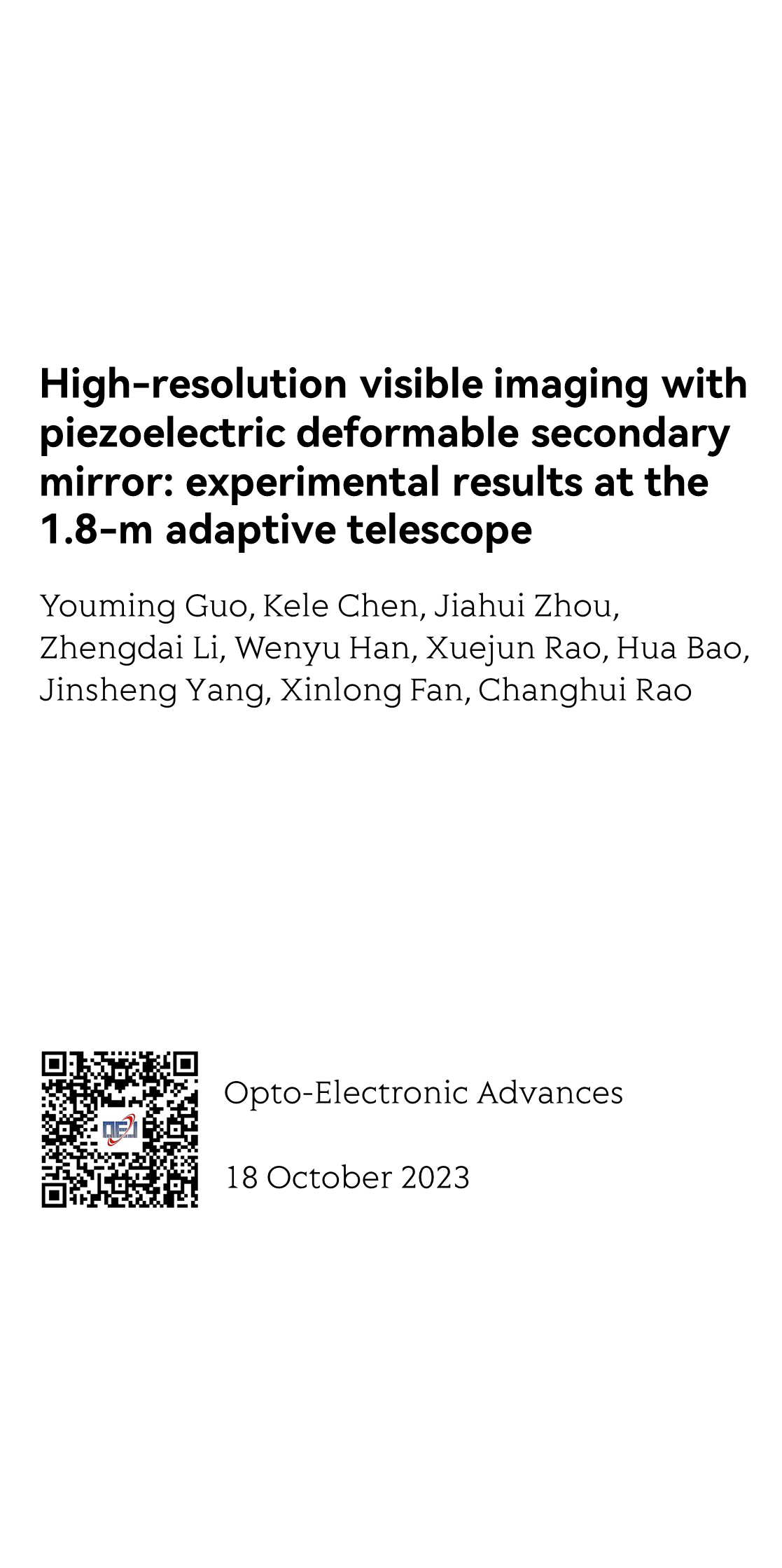 High-resolution visible imaging with piezoelectric deformable secondary mirror: experimental results at the 1.8-m adaptive telescope_1