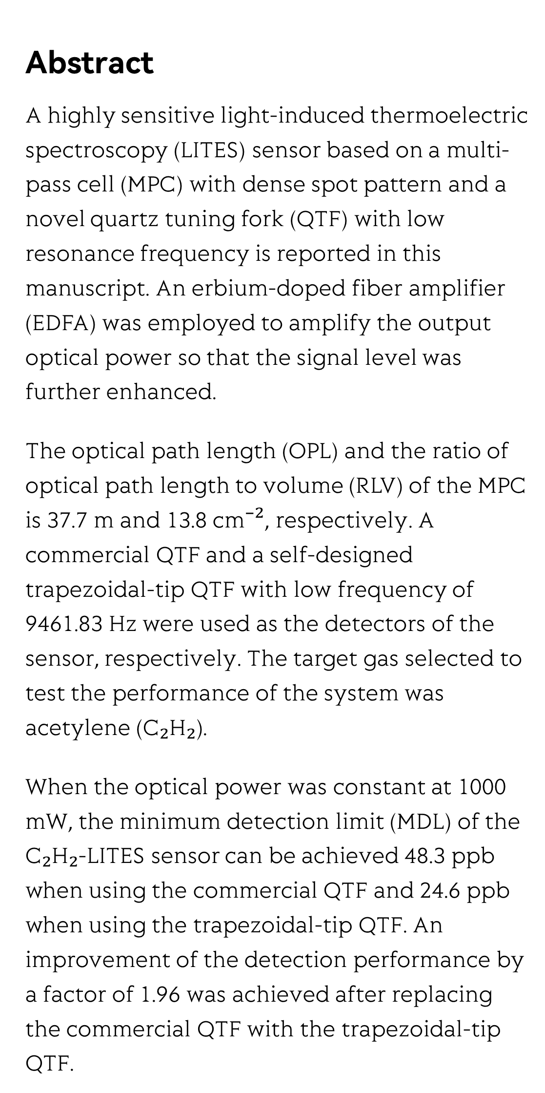 A highly sensitive LITES sensor based on a multi-pass cell with dense spot pattern and a novel quartz tuning fork with low frequency_2