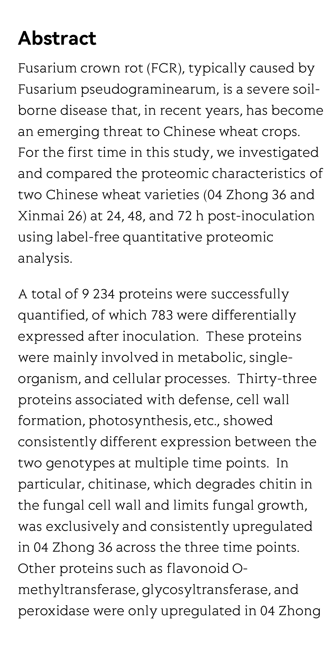 Identification of proteins associated with Fusarium crown rot resistance in wheat using label-free quantification analysis_2