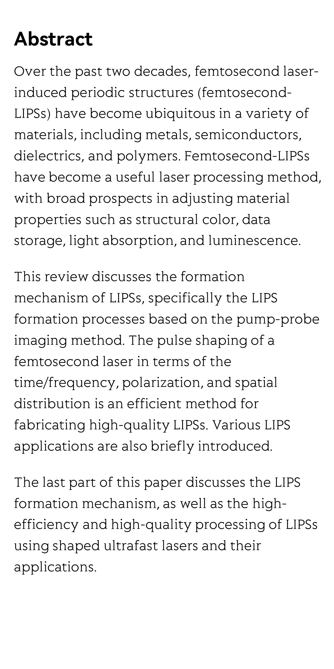 Femtosecond laser-induced periodic structures: mechanisms, techniques, and applications_2